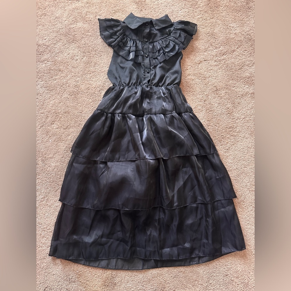 Elegant Black Ruffled Maxi Dress Wednesday Addams